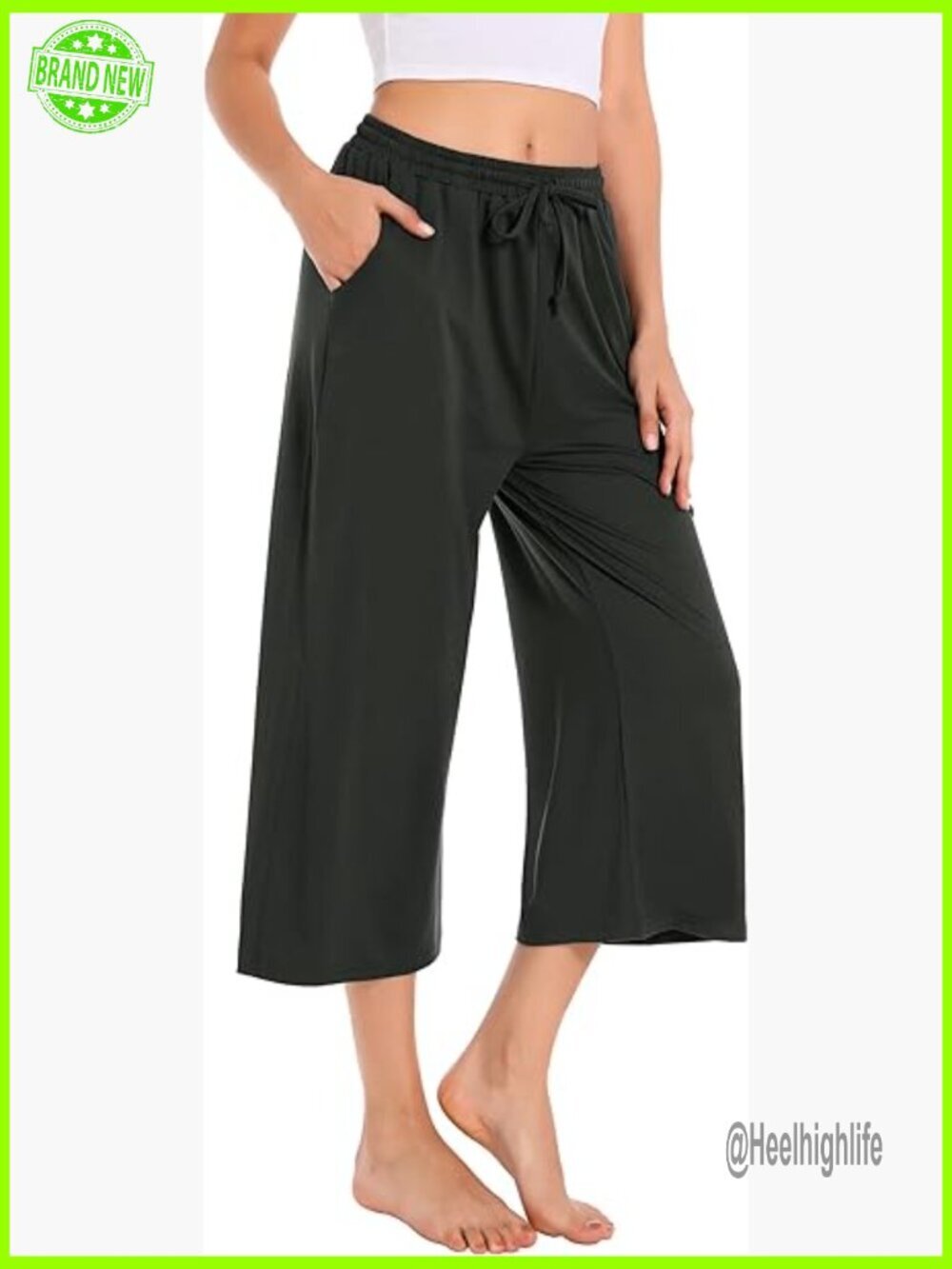 High Waist Wide Leg Yoga Pants with Pockets Quick Dry Workout Capris